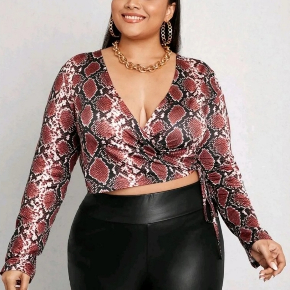 Plus size snake wrap crop blouse